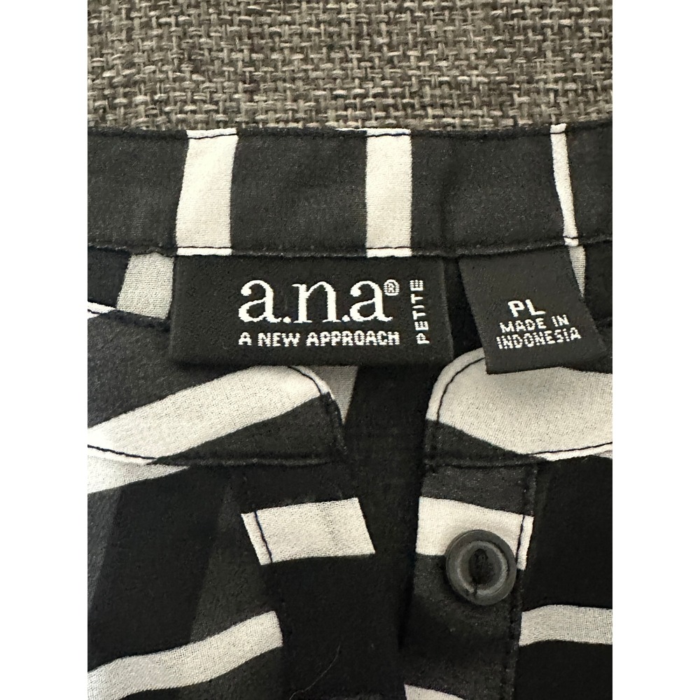 a.n.a Women's PL Blouse Multi-Color Striped Sheer Henley V-Neck Long Sleeve - Picture 6 of 7
